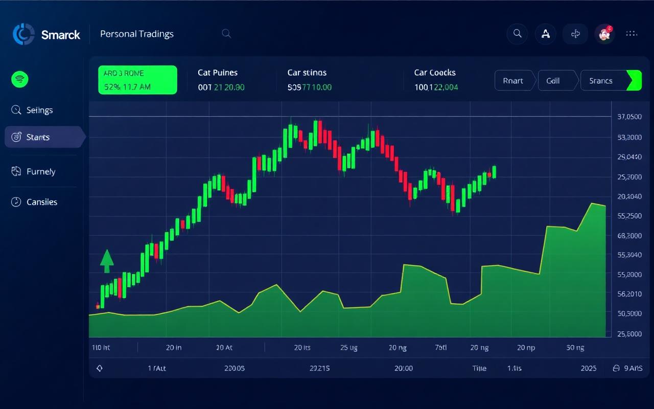 Dashboard de trading com gráficos de candlestick e dados de mercado em tempo real